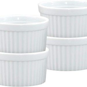 HIC Kitchen Souffle Ramekin Set, Fine White Porcelain, 4-Ounce, Set of 4